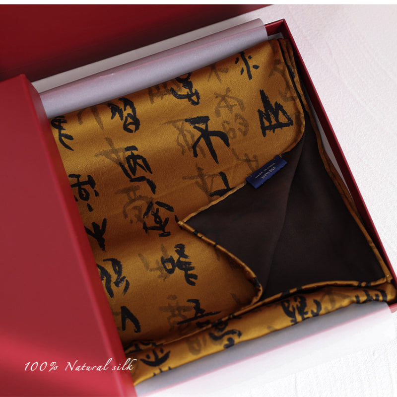 Chinese Calligraphy Classical Long Silk Scarf Mulberry Silk