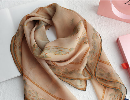 Between Mountains and Rivers | Square Silk Scarf for Women