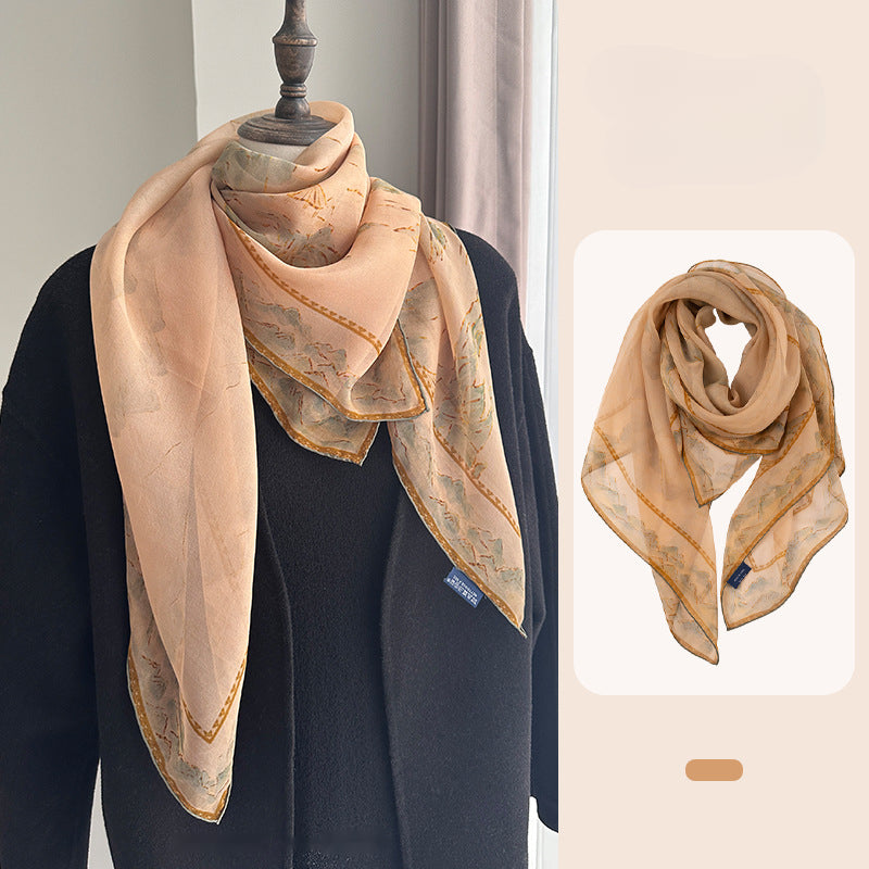 Between Mountains and Rivers | Square Silk Scarf for Women