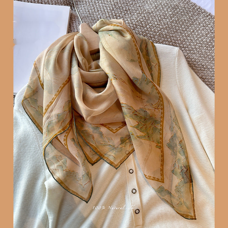 Between Mountains and Rivers | Square Silk Scarf for Women