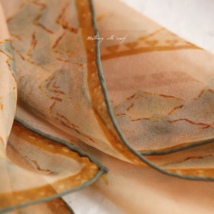 Between Mountains and Rivers | Square Silk Scarf for Women