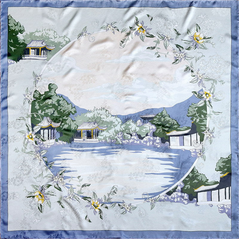 Classical Gardens of Suzhou | 100% Mulberry Silk Double-Sided Scarf