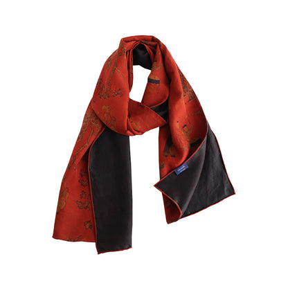 One Hundred Children at Play | Chinese Art 100% Mulberry Silk Scarf-Red