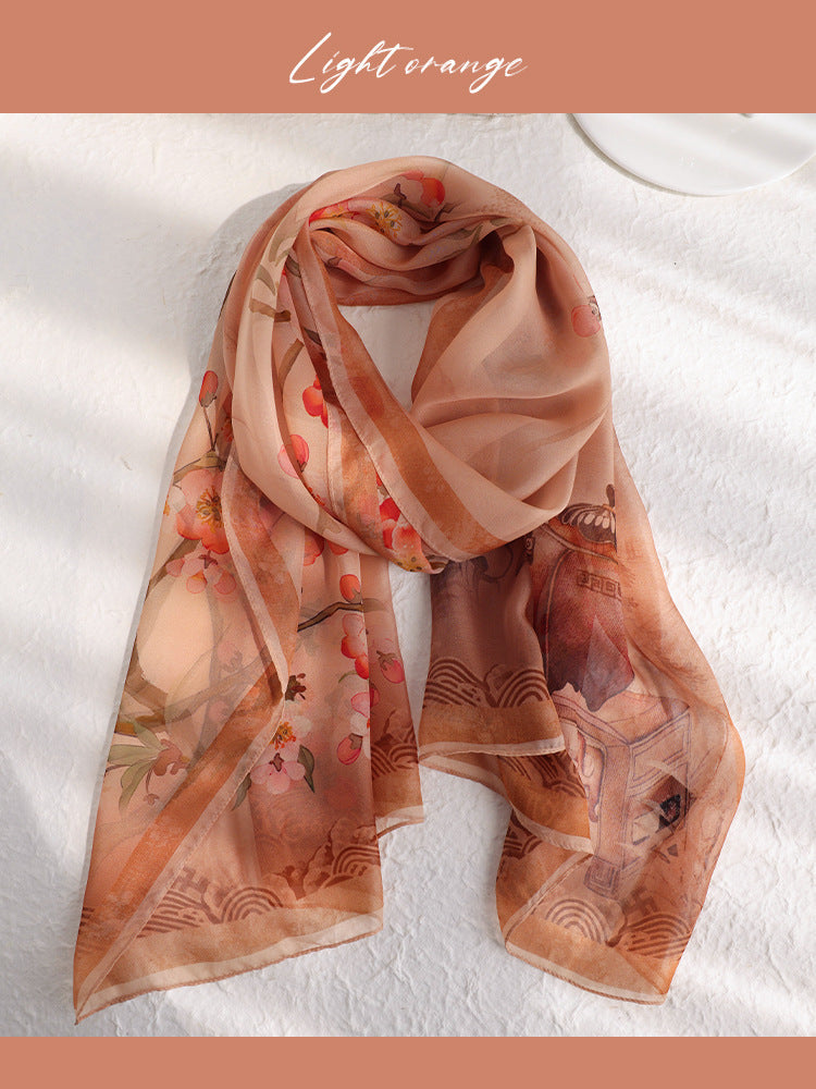 53*180cm Plum Pavilion｜Gambier-Dyed Silk Scarf