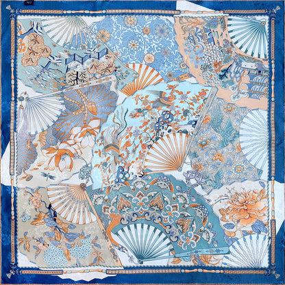 Classical Fan | 100% Mulberry Silk Double-Sided Two-Tone Silk Scarf