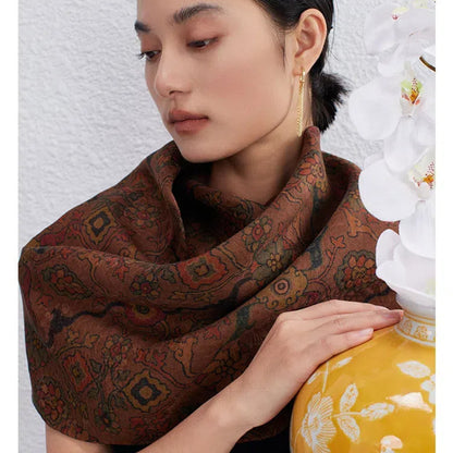 Traditional Dunhuang Pattern Xiangyunsha Silk Scarf | 100% Mulberry Silk Scarf