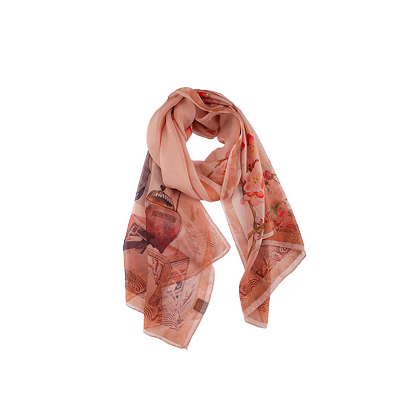 53*180cm Plum Pavilion｜Gambier-Dyed Silk Scarf