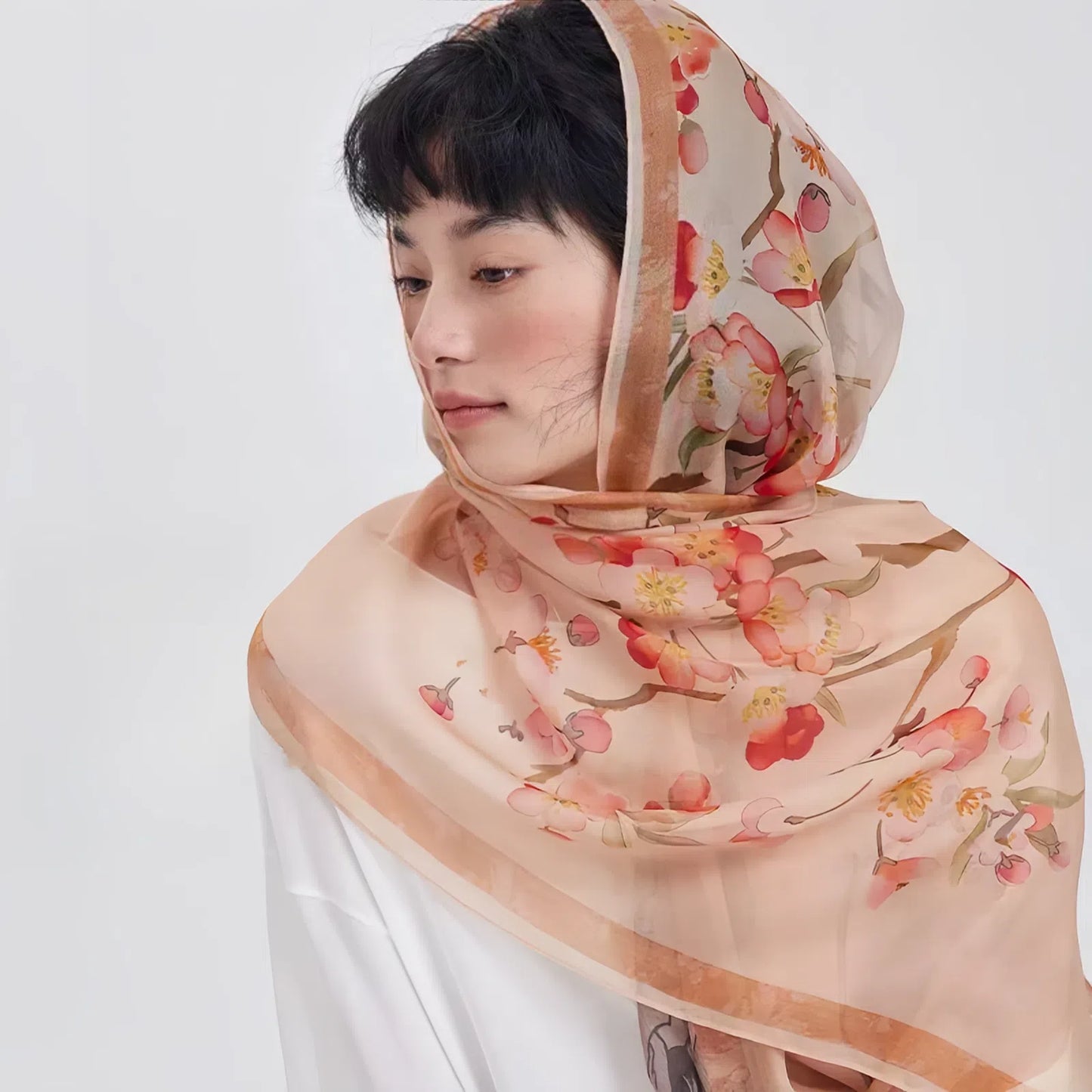 53*180cm Plum Pavilion｜Gambier-Dyed Silk Scarf