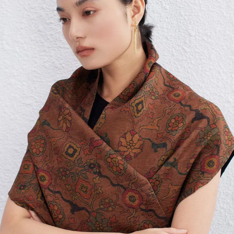 Traditional Dunhuang Pattern Xiangyunsha Silk Scarf | 100% Mulberry Silk Scarf