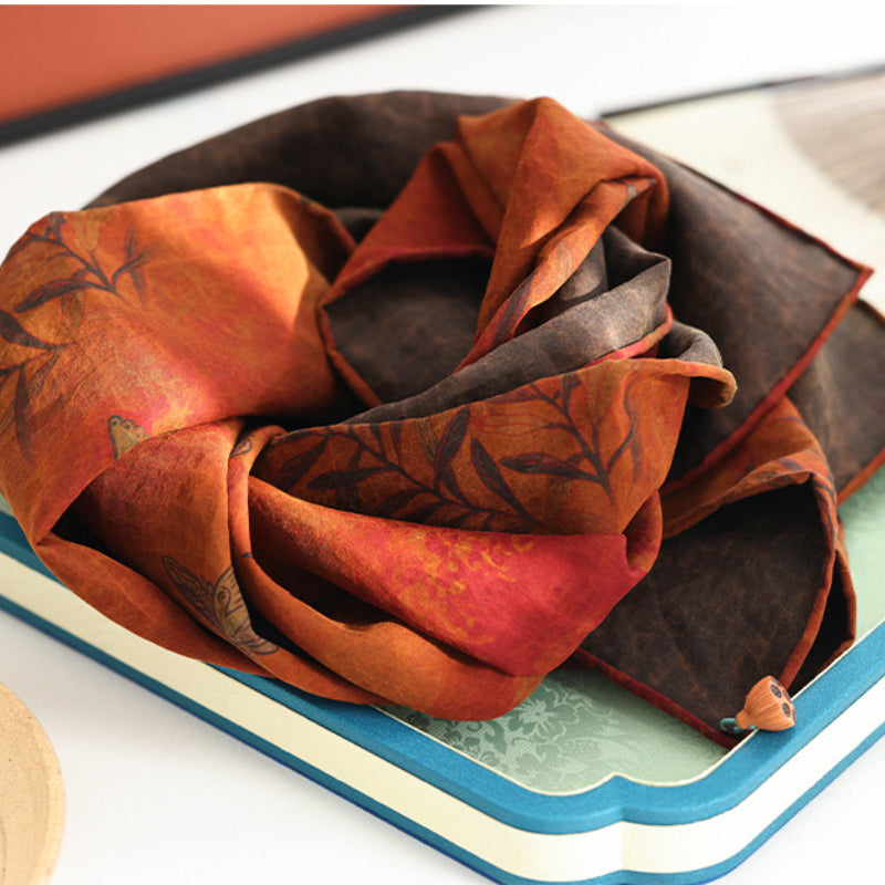 Autumn Butterfly Chinese Aesthetics | 100% Mulberry Silk Scarf