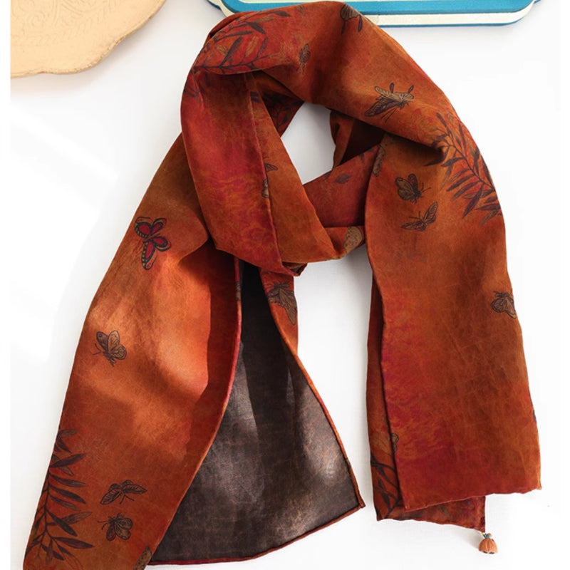 Autumn Butterfly Chinese Aesthetics | 100% Mulberry Silk Scarf